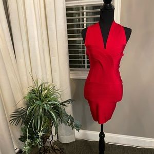 Red CrissCross Back Bandage Dress